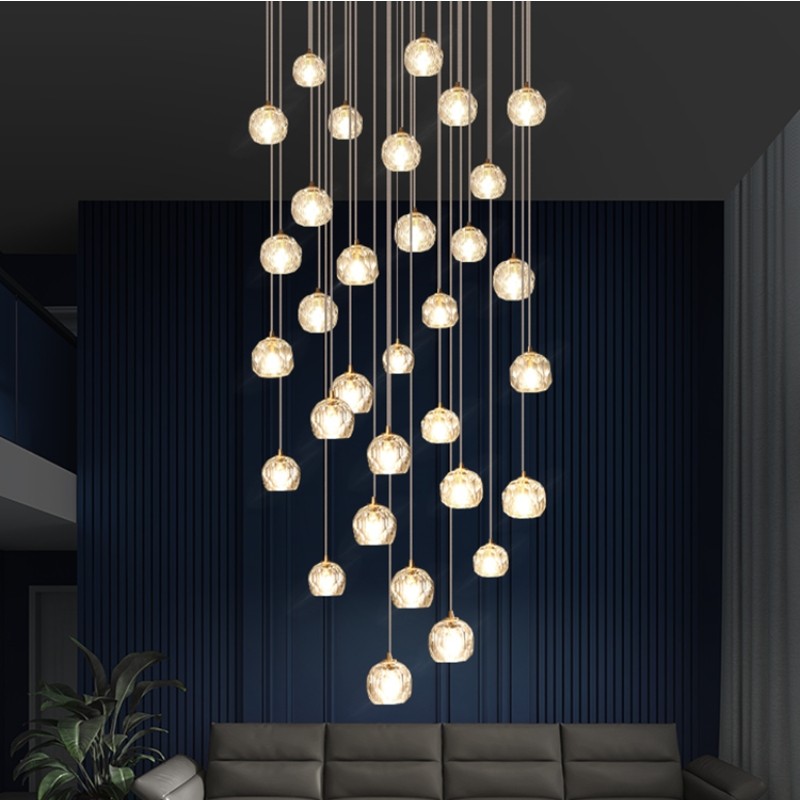 Cluster Crystal Ball Chandelier For Staircases | Ping Lighting