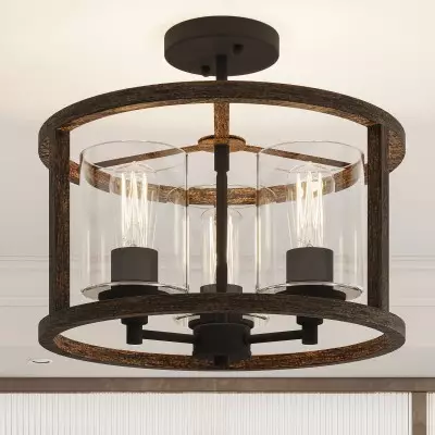 Quell Metal Drum Shade Glass Ceiling Light