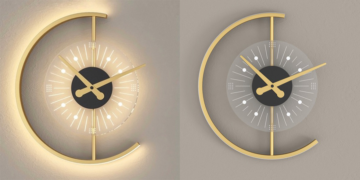 Decorative Moon Clock Wall Lamp | Stylish Clock With Light | Pinglighting